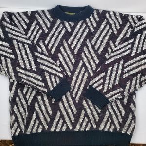 Vintage 80s Point Zero Geometric Slash Fisherman's Sweater Crewneck Boxy L Mens